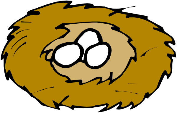 The image shows a cartoon of an egg with two eyes inside it sitting on top of what appears to be a nest made from straw-like material in front of a dark background.