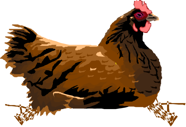 The image shows a cartoon of two chickens standing next to each other with trees behind them; there is no text present in this clip-art illustration.