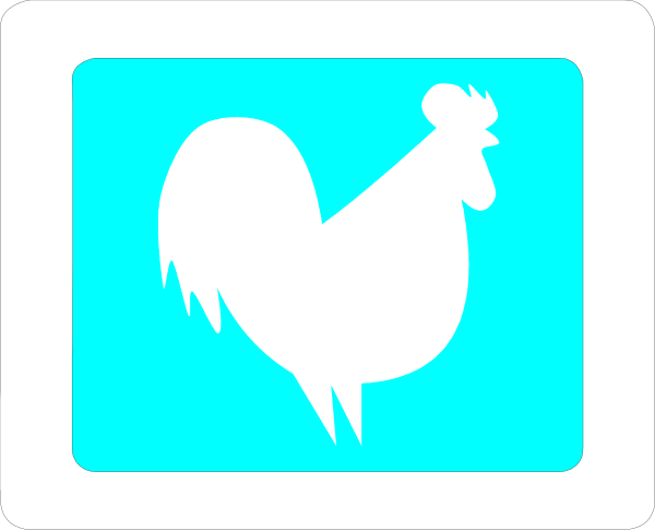 The image shows a logo with two distinct parts: on top left there's an icon of a chicken accompanied by text that reads "Chicken," indicating it is related to chickens; below this, in contrasting blue and white color scheme against a gray background, there appears another symbol resembling the same type of bird but without any accompanying text. The style suggests these are logos or icons for an app or service possibly involving poultry farming or chicken-related products/services. There is no additional context provided in this image to determine what specific product or company it represents,