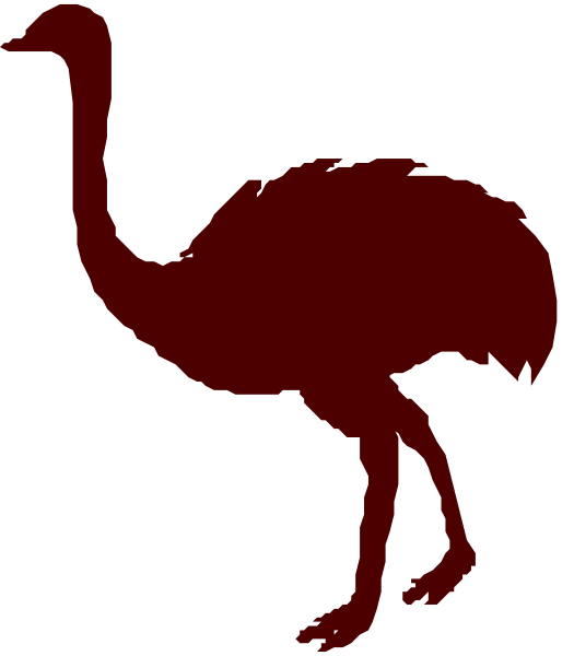 The image shows a red ostrich standing on its legs against an abstract background with no other discernible elements present in this small clip-art format.