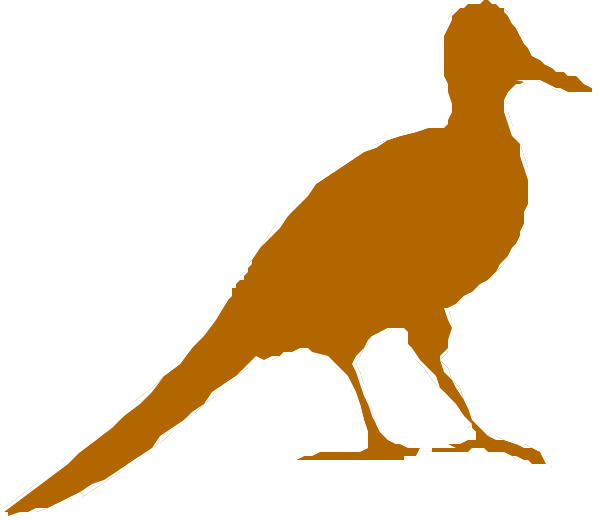 The image shows a stylized depiction of an emu walking on what appears to be grass with its head turned slightly towards us; it is colored in shades of brown against a white background that has some texture, possibly representing paper or cardboard material.