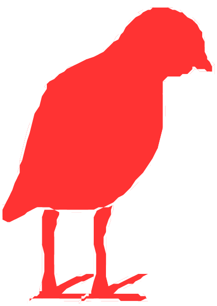 The image shows a red bird standing on top of an object that resembles a book with pages open to reveal its interior; there is no text present in this clip-art illustration.