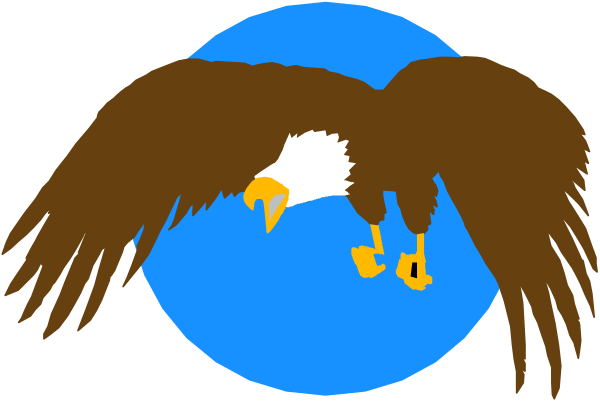 The image shows a stylized eagle with its wings spread wide against an ocean background that is blue at the bottom but transitions to black above it; there's no text present in this clip-art illustration.
