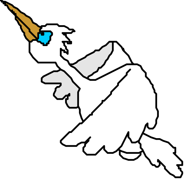 The image shows a white bird with an open beak flying against a black background.