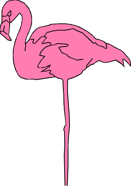 The image shows a pink flamingo standing on top of an ice cream cone with its head turned to look at it from behind against a black background.