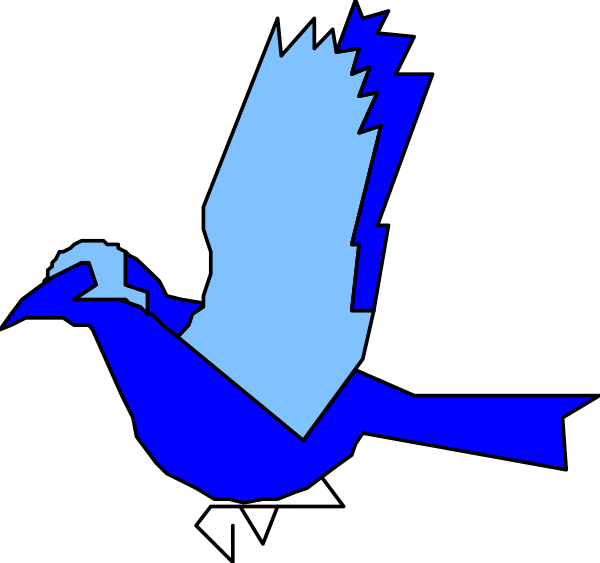 The image shows a blue bird with an outstretched wing flying against a black background.