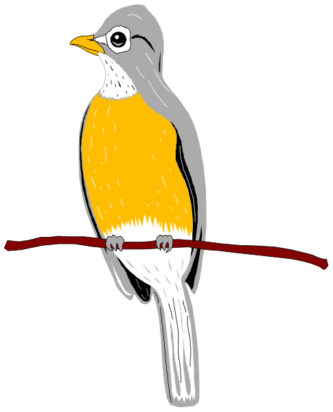 The illustration depicts a cartoon bird with yellow feathers on its wings perched atop what appears to be an electrical wire against a black background.