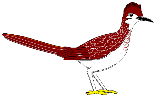 The image shows a red bird with white markings on its wings perched next to an open book that has pages of text visible in it.