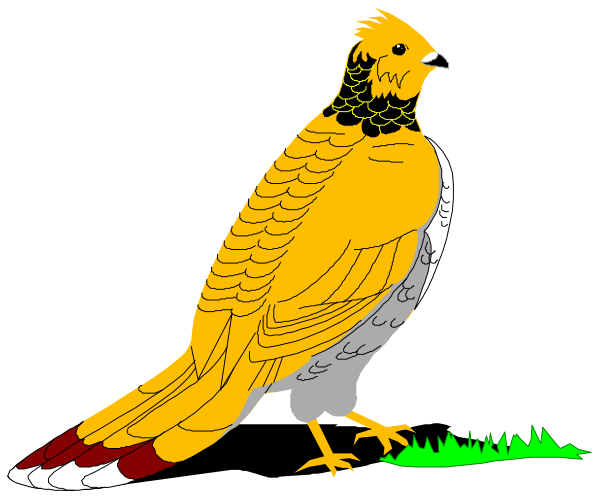 The image shows a cartoon of two birds standing on grass with their wings spread out behind them; there is no text present in this clip-art illustration.