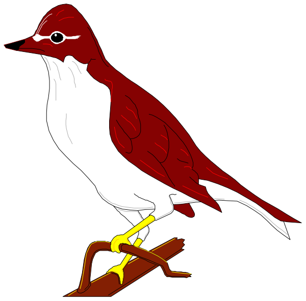 The illustration shows a red cardinal bird perched on top of an open book with yellow pages inside.
