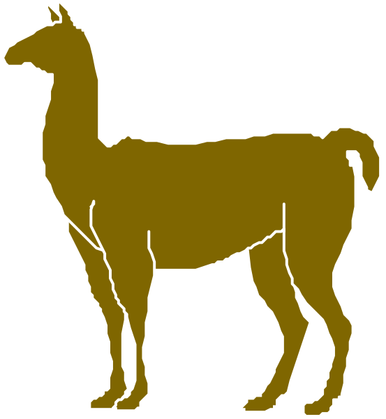 The image shows a cartoon of an alpaca standing on its hind legs with front feet raised as if it's walking upright in one frame, while another frame depicts the same animal sitting down calmly next to some grass and trees.