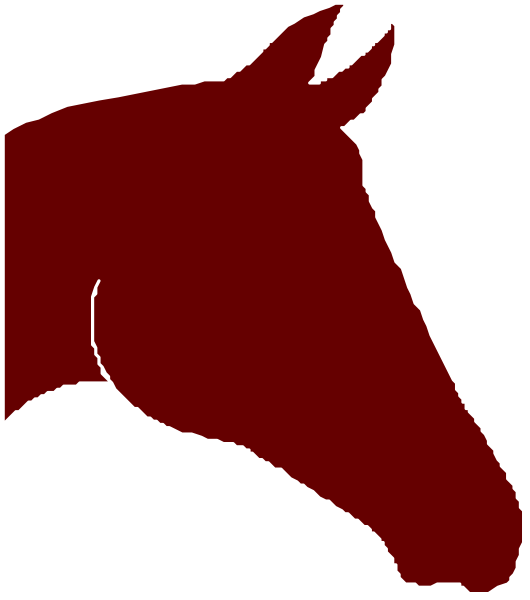 The image shows a black silhouette of an adult horse's head with its ears perked up against a white background on the left side; there is no visible text in this clip-art graphic.