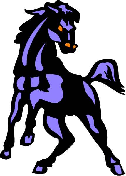 The black silhouette of a horse with purple highlights against a dark background.