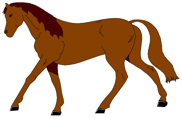 The black and white illustration shows a horse with its head down walking on what appears to be ice next to another smaller figure of an animal that resembles a dog standing upright in front of it.