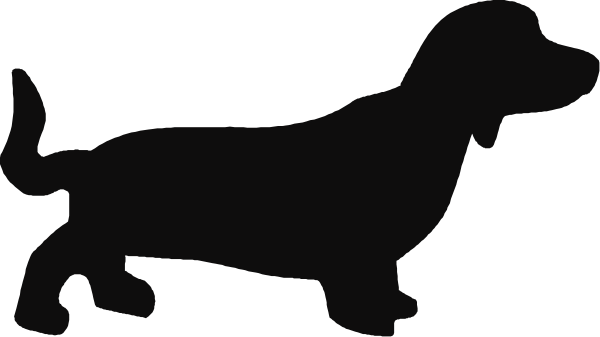The black silhouette of a dog standing on its hind legs next to an object that resembles a person's head with arms outstretched in front of them against a dark background.