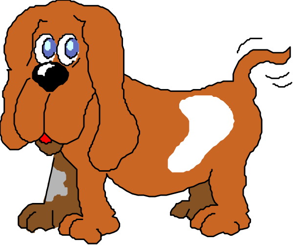 The image shows a cartoon of two brown dachshunds standing side by side with their tails curled upwards; one dog is looking to its left while the other has an expression that seems surprised, and both dogs have white chest patches.