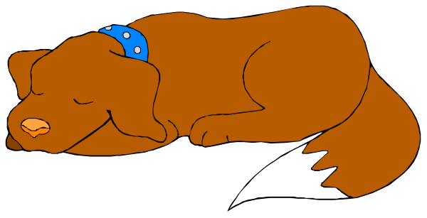The image shows a cartoon of Scooby-Doo lying down with his head on paws while wearing a blue bandana around neck; he is depicted in profile view against a plain background without any other objects, people, animals, actions, or setting visible.