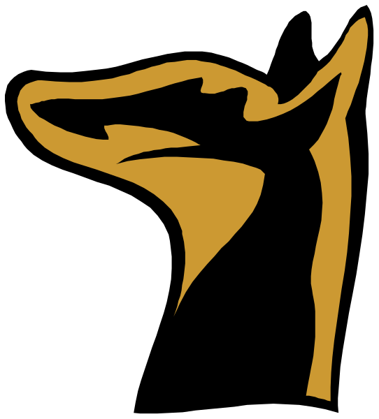 The logo features a stylized black silhouette of an animal that resembles a bird with its wings spread wide against a yellow background on the left side of the image.