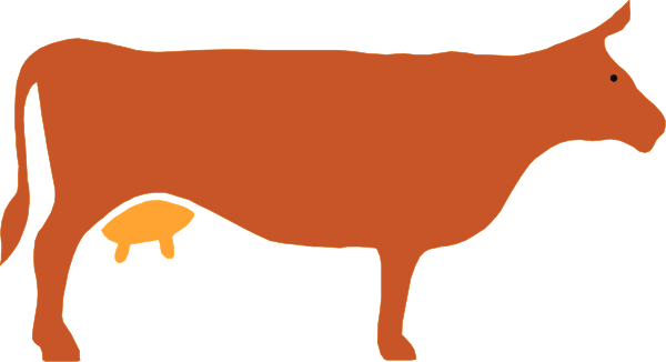 The image shows a cartoon of an orange cow with its head inside another animal's body; there is no text present in this clip-art illustration.
