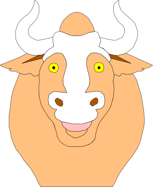 The image shows a cartoon of an anthropomorphic cow with horns wearing sunglasses and smiling broadly against a black background.