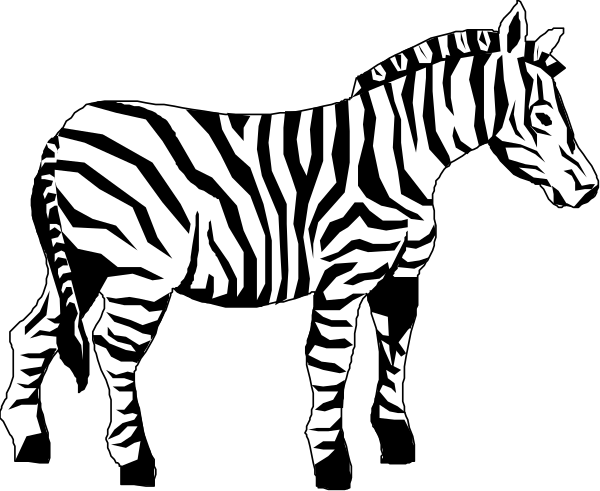 The black and white silhouette of a zebra standing next to an adult horse with its head down near another smaller animal that appears to be a foal.