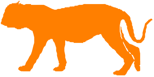 The image shows a stylized depiction of an orange tiger with its head inside what appears to be a black box on wheels; there is no text present in this clip-art illustration.