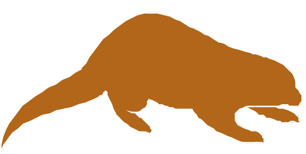 The image shows a stylized wolf's head with an open mouth against a white background.