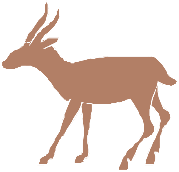 The image shows a black silhouette of an antelope with two horns standing next to another smaller animal that appears to be either a fawn or lamb on what looks like grassy terrain against a dark background, possibly representing nighttime.