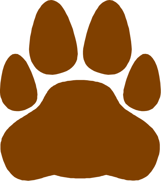 The image shows a brown paw print with four toes against an unseen background.