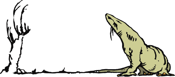 The black and white cartoon shows a crocodile walking on land with its mouth open as if it's about to take a bite of something off-screen.