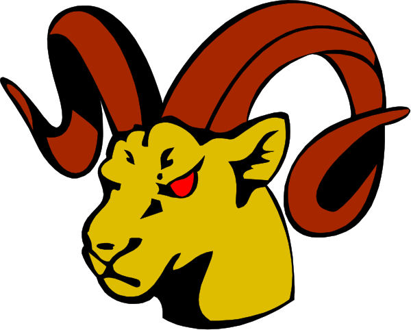 The image features a stylized graphic of an animal with horns that resembles a goat's head wearing sunglasses, set against a black background; it is adorned in red and yellow accents on its body and has long hair flowing from one side to the other.