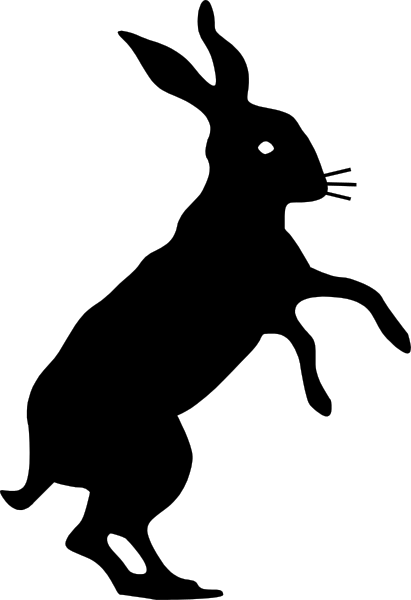 The image shows a black silhouette of an object with two distinct shapes on either side against different backgrounds: left is dark grey, right is light brown.