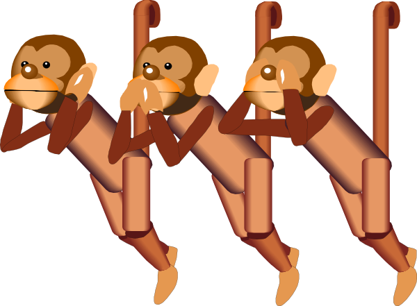The image shows a sequence of four monkey characters with different expressions on their faces as if swinging from left to right across an unseen background; each character has brown fur and is depicted in profile view against white, suggesting motion through time.