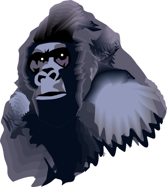 The image shows a cartoon gorilla with its arms outstretched against a black background.
