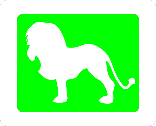 The image shows a green lion icon next to an electric sign with white text that reads "LION".