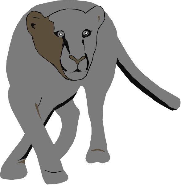 The image shows a cartoon of two lions walking side by side with their heads turned to look at something off-camera; one lion is in profile facing left while the other has its head looking right towards us, and both have neutral expressions on their faces.