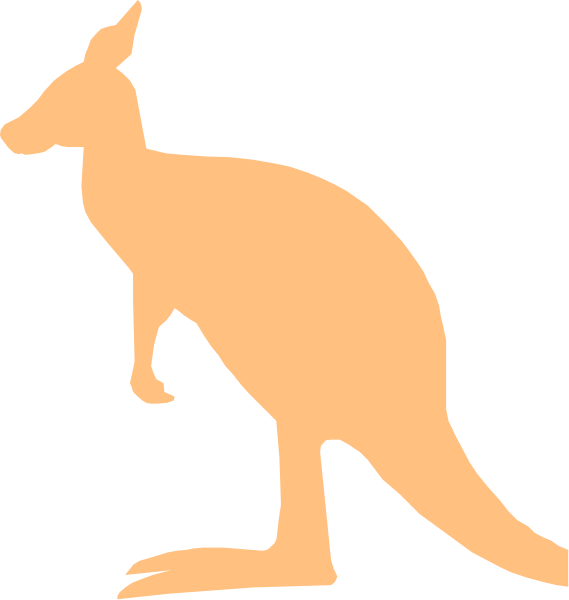 The image shows a silhouette of an orange kangaroo standing on its hind legs with front paws raised in what appears to be a gesture that could mean "hello" or "waving."