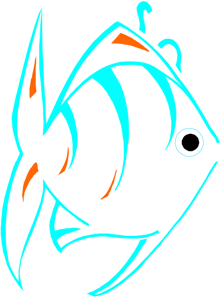 The image shows a stylized fish with an open mouth against a black background.