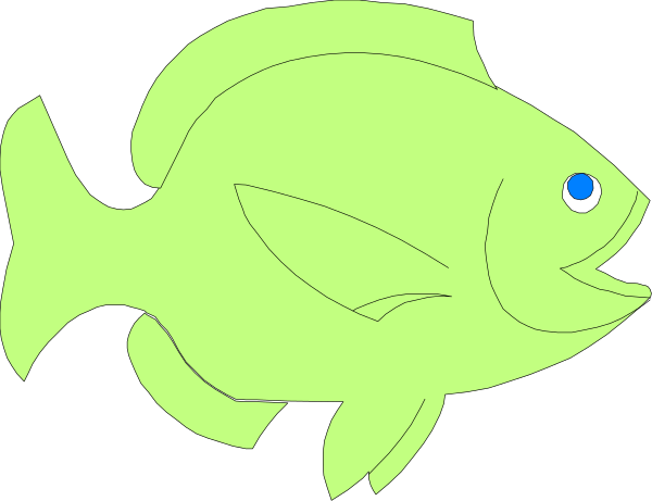 The image shows a cartoon fish with blue eyes against a black background.