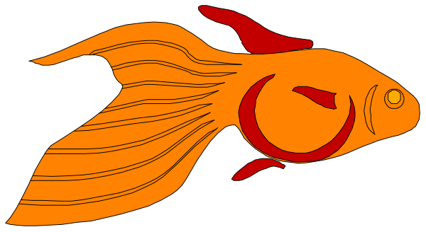 The image shows a cartoon of an orange fish with red fins swimming near what appears to be a black banner that has white text on it; however, due to limitations in my current capabilities as AI visual assistant, I am unable to provide specific details about any texts or other objects present within the clip-art.