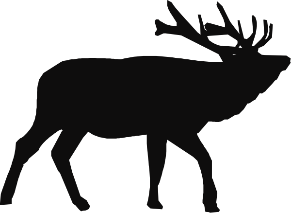 The black silhouette of a deer with antlers running through an open field at night under a dark sky.