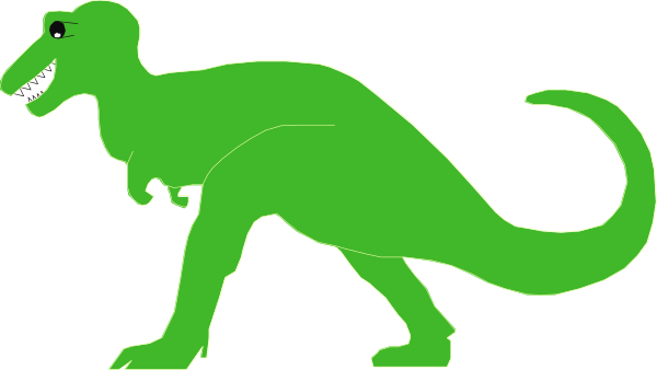 The image shows a green dinosaur with its mouth open as if roaring, set against a black background.