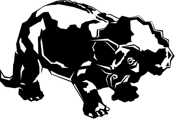 The black and white silhouette of a robot with its head turned to look at something off camera.