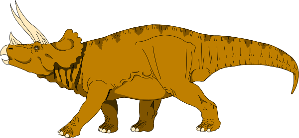 The image shows a cartoon of an Allosaurus dinosaur standing on top of another smaller animal that resembles a mammoth with tusks in front of it.