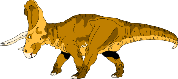 The image shows a cartoon of two dinosaurs standing side by side on what appears to be an island with trees in the background; one is brown while the other has blue eyes and spots resembling camouflage, suggesting it might represent a chameleon-like creature or some kind of fantasy animal.