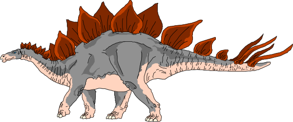 The image shows a cartoon of an allosaurus with red flames on its back standing next to what appears to be another dinosaur that is smaller in size.