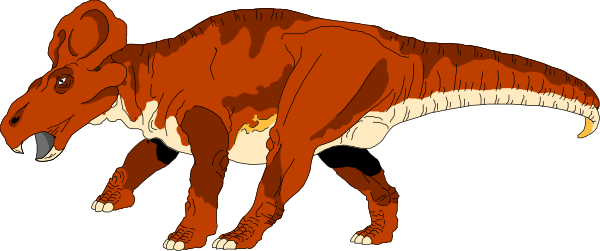 The image shows a cartoon of two dinosaurs: an orange theropod with spikes on its back is standing upright in front of another one that appears to be walking away from it; both have large eyes and teeth, suggesting a playful style often used for children's entertainment or educational purposes.