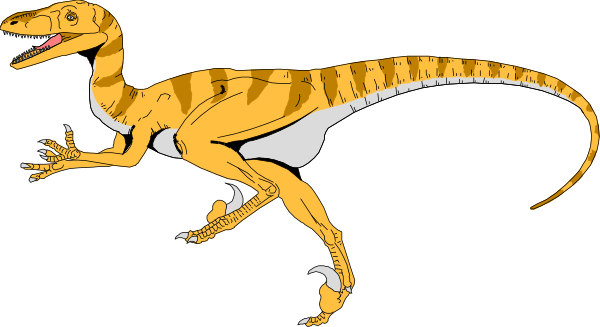 The image shows two cartoon dinosaurs running side by side against a black background; on the left is an orange-brown Tyrannosaurus Rex with its mouth open as if roaring, and to the right of it is another smaller yellowish dinosaur that appears similar in shape but without any visible features.