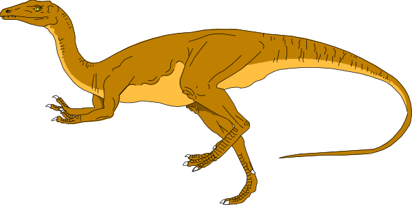 The image shows a cartoon of two dinosaurs running side by side against a black background with no other discernible elements present in this small clip-art illustration.