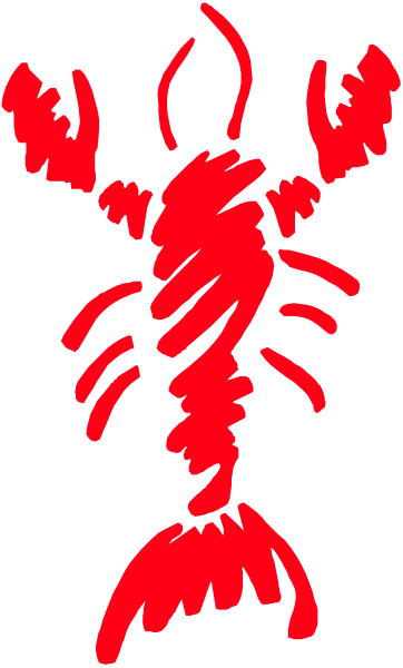 The image shows a red lobster with antennae on top of its head against a black background.